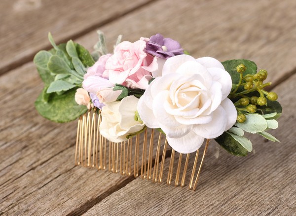 Muted blush lavender flower hair piece white flower hair comb bridal 